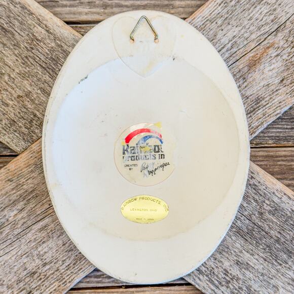 Vintage Folk Art Pocahontas w/ Baby Deer and Wildflowers, HandPainted ChalkWare - Picture 9 of 9